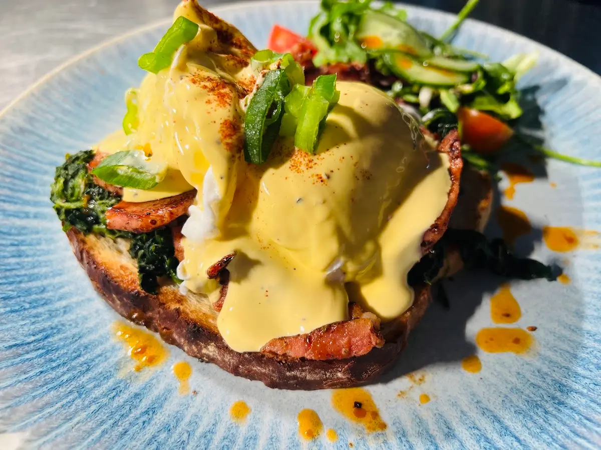 Eggs Florentine with Daly's smoked salmon on sourdough bread